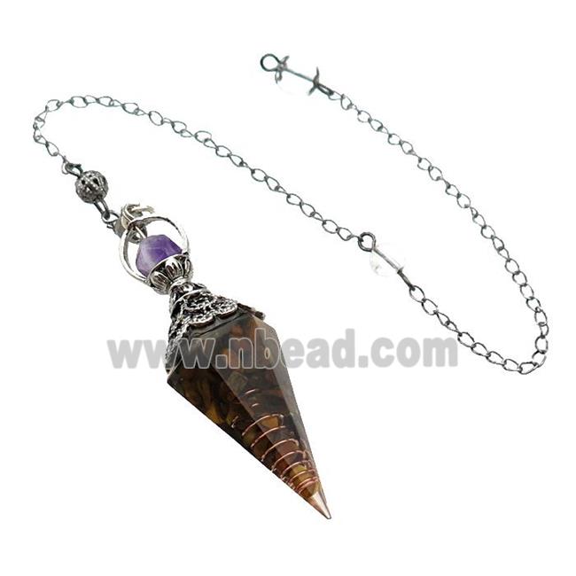 Tiger Eye Stone Chips Resin Pendulum Pendant Antique Silver