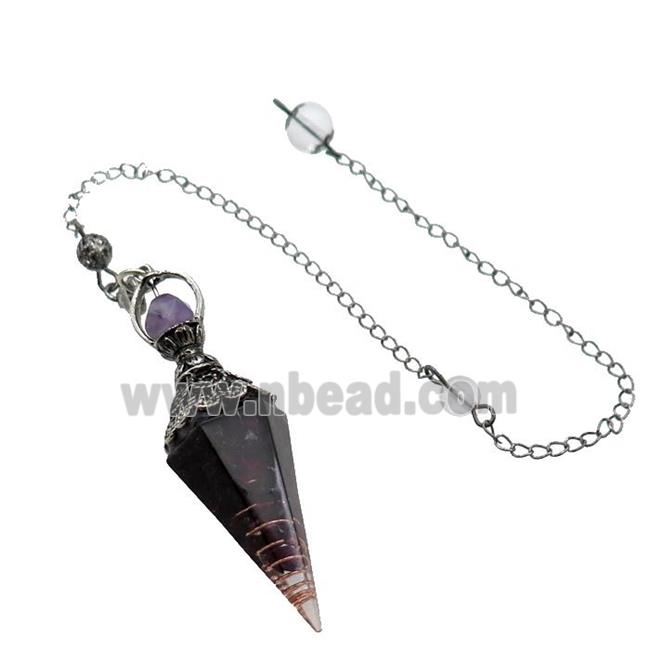 Garnet Chips Resin Pendulum Pendant Antique Silver