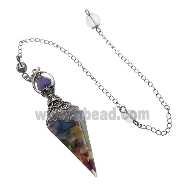 Mixed Gemstone Chips Resin Pendulum Pendant Antique Silver