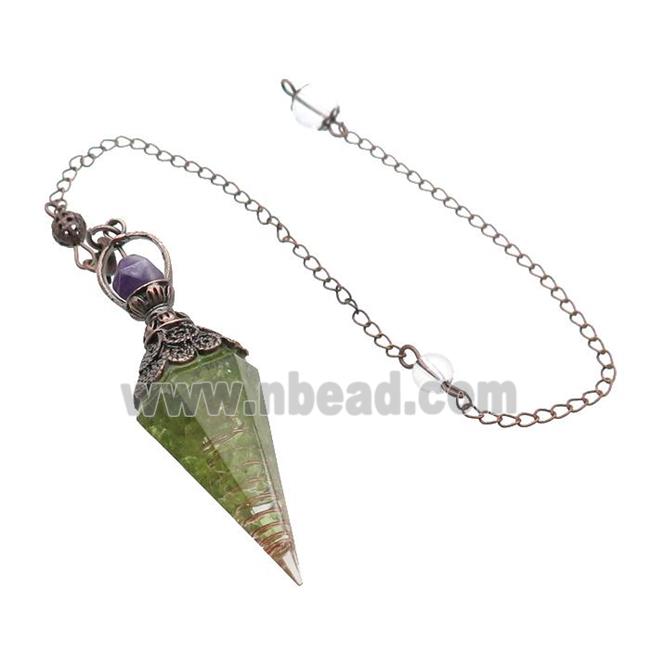 Green Peridot Chips Resin Pendulum Pendant Antique Red