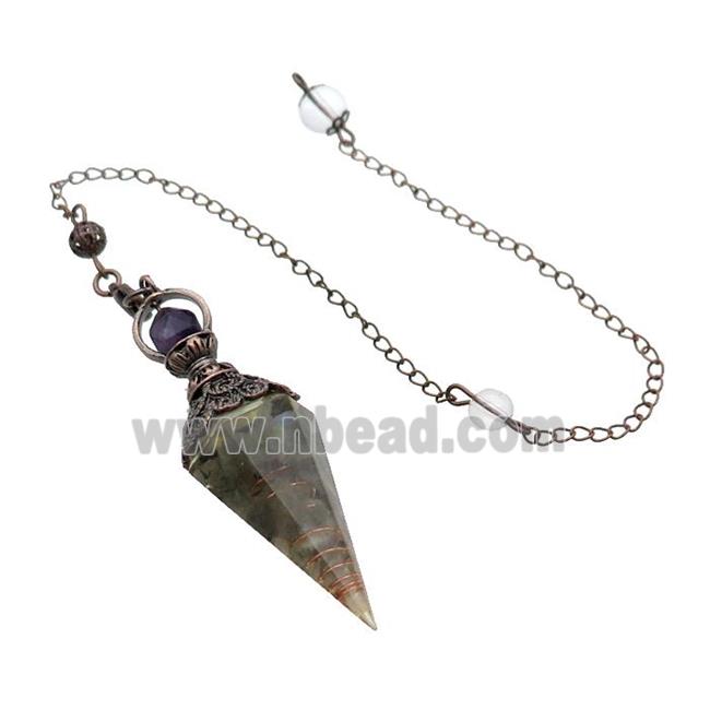 Labradorite Chips Resin Pendulum Pendant Antique Red