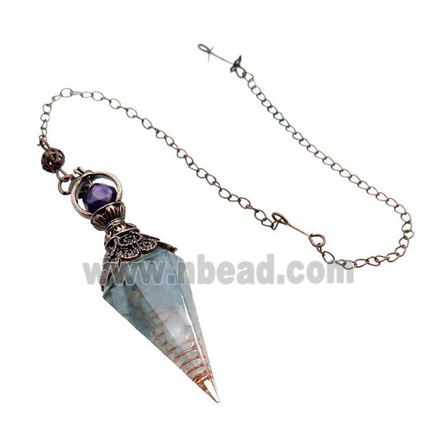 Blue Aquamarine Chips Resin Pendulum Pendant Antique Red