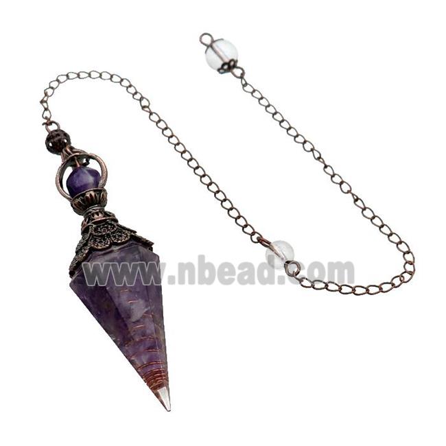 Purple Amethyst Chips Resin Pendulum Pendant Antique Red