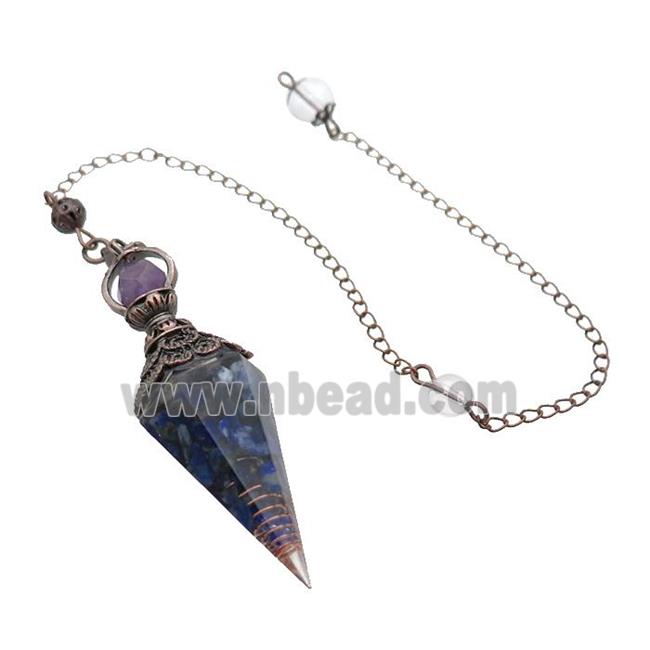 Blue Lapis Chips Resin Pendulum Pendant Antique Red