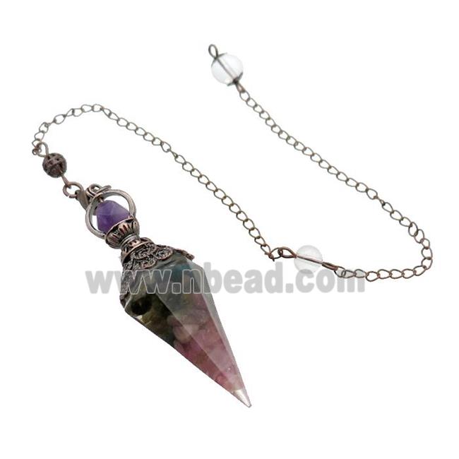 Multicolor Tourmaline Chips Resin Pendulum Pendant Antique Red