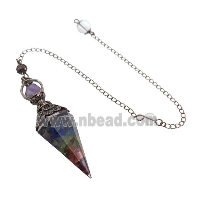 Mixed Gemstone Chips Resin Pendulum Chakra Pendant Antique Red