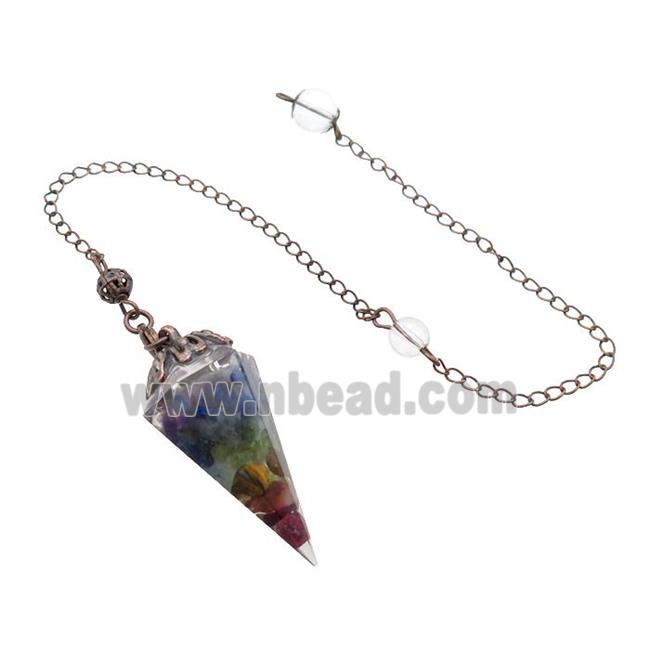 Mixed Gemstone Chips Resin Pendulum Pendant Chakra Antique Red