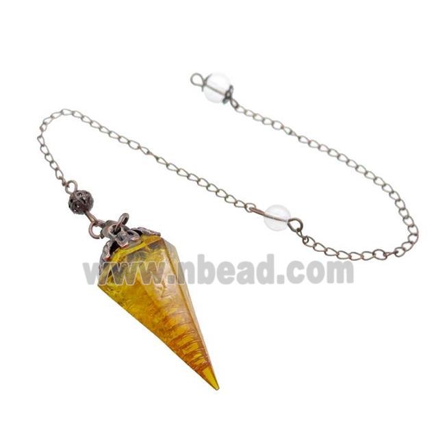 Yellow Citrine Chips Resin Pendulum Pendant Antique Red