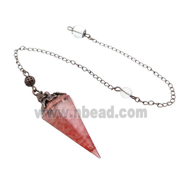 Pink Rose Quartz Chips Resin Pendulum Pendant Antique Red