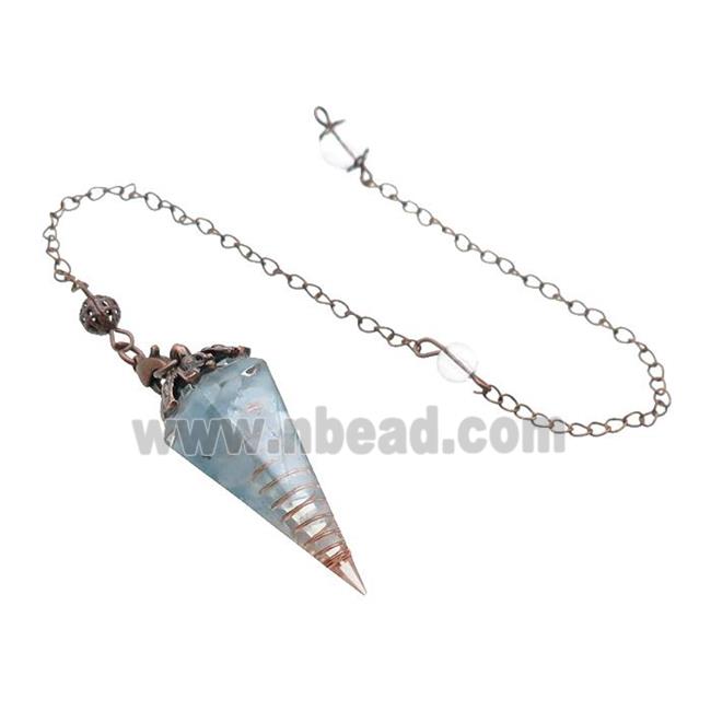 Blue Aquamarine Chips Resin Pendulum Pendant Antique Red