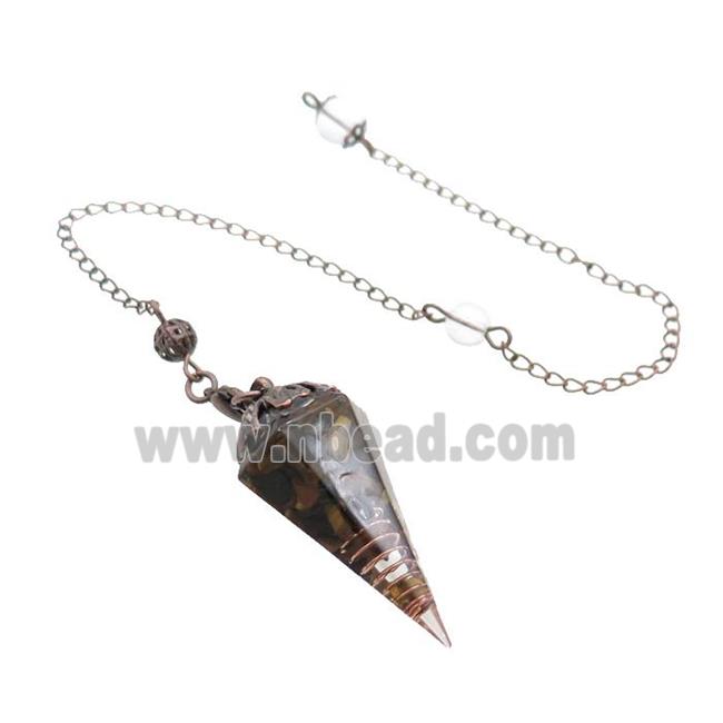 Tiger Eye Stone Chips Resin Pendulum Pendant Antique Red