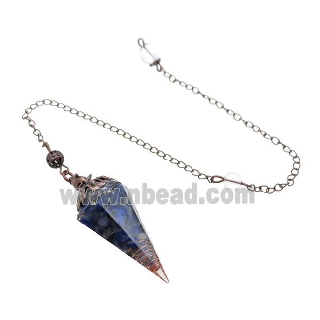 Blue Lapis Lazuli Chips Resin Pendulum Pendant Antique Red