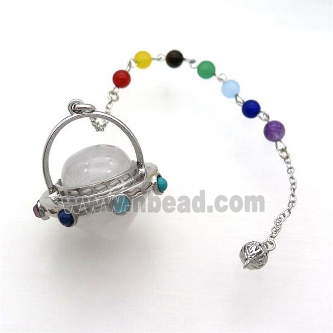 Clear Crystal Quartz Pendulum Pendant Chakra Platinum Plated