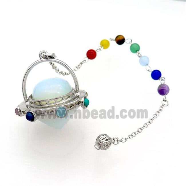 White Opalite Pendulum Pendant Chakra Platinum Plated