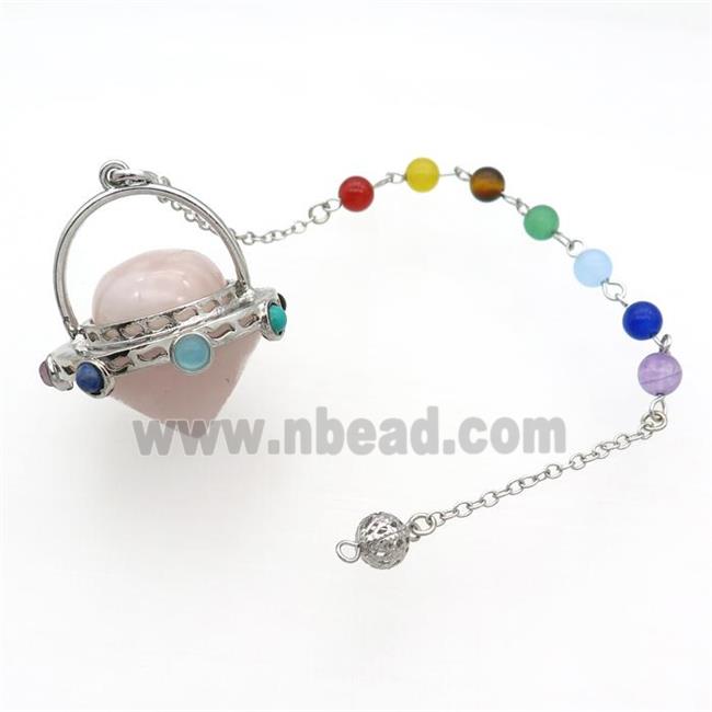 Pink Rose Quartz Pendulum Pendant Chakra Platinum Plated