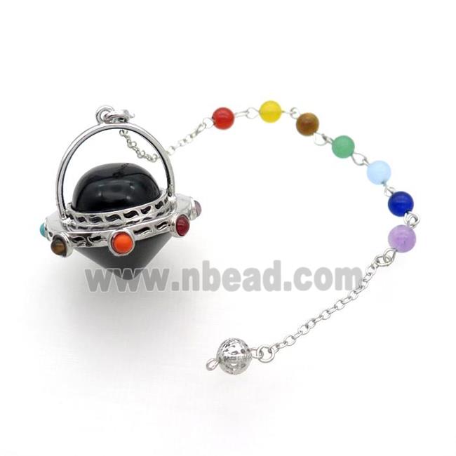 Black Onyx Agate Pendulum Pendant Chakra Platinum Plated