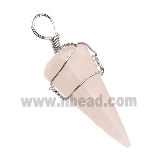 Pink Rose Quartz Pendulum Pendant Wire Wrapped