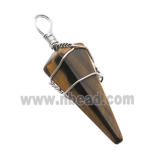 Tiger Eye Stone Pendulum Pendant Wire Wrapped