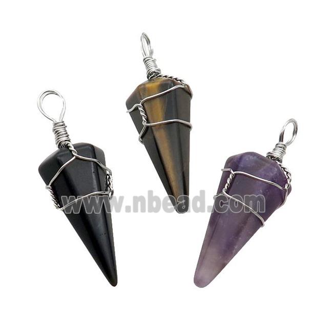 Mix Gemstone Pendulum Pendant Wire Wrapped