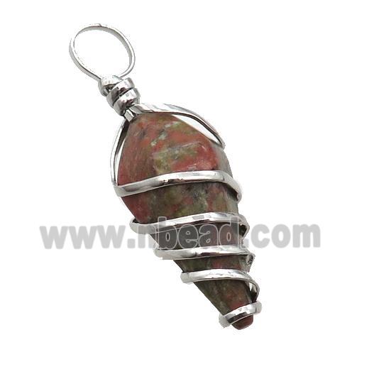 Unakite Pendulum Pendant Wire Wrapped