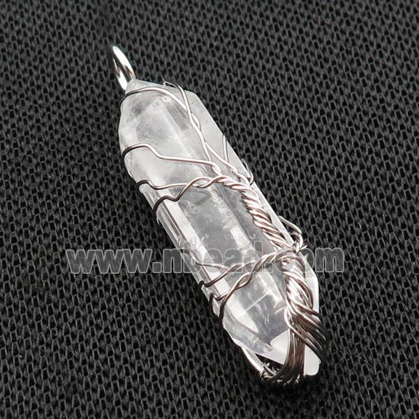 Clear Quartz Bullet Pendant Tree Wire Wrapped