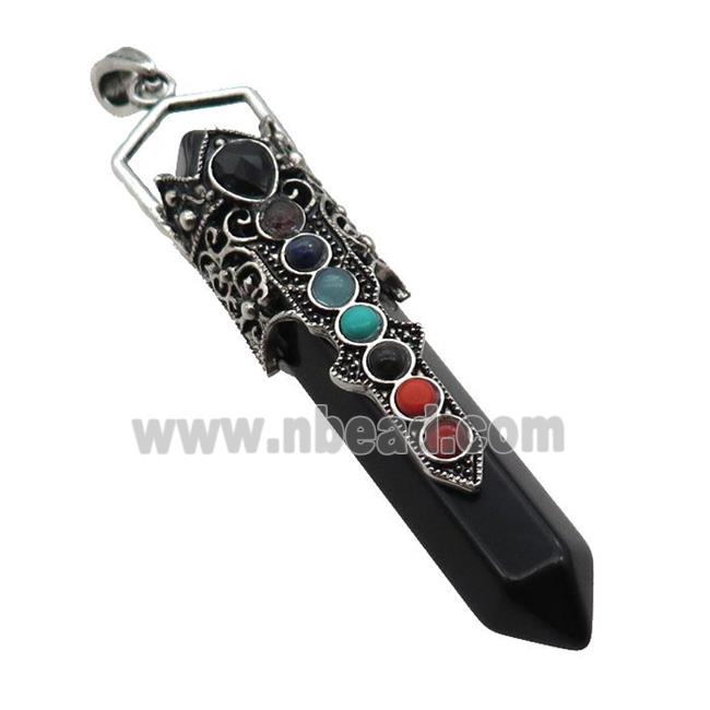 Black Onyx Prism Pendant Alloy Chakra Antique Silver