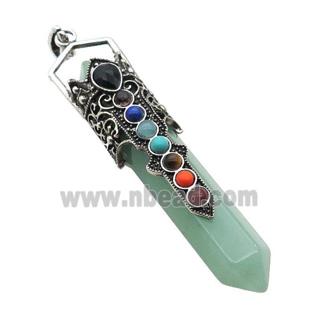 Green Aventurine Prism Pendant Alloy Chakra Antique Silver