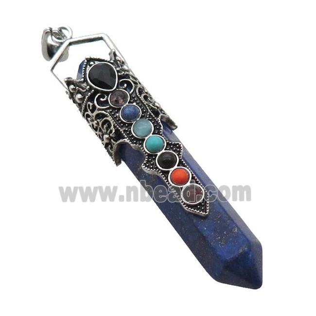 Blue Lapis Lazuli Prism Pendant Alloy Chakra Antique Silver