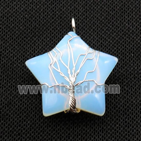 White Opalite Star Pendant Wire Wrapped