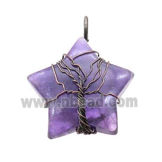 Purple Amethyst Star Pendant Tree Wire Wrapped