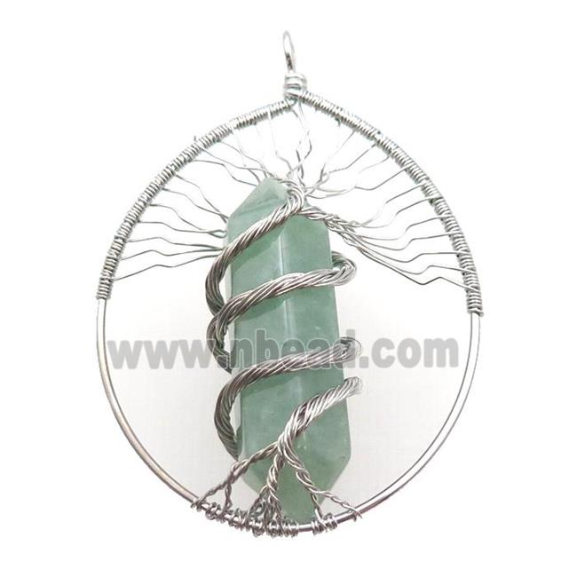 Green Aventurine Tree Of Life Pendant Alloy Wire Wrapped