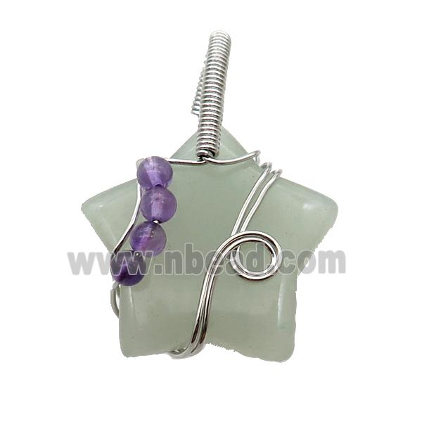 Green Aventurine Star Pendant Wire Wrapped