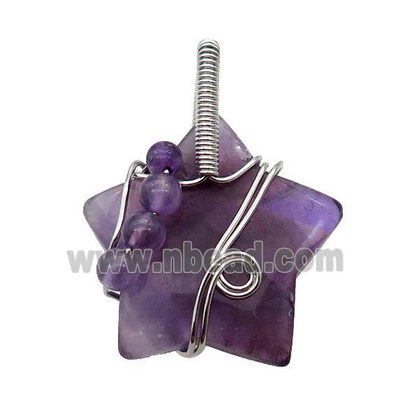 Purple Amethyst Star Pendant Wire Wrapped