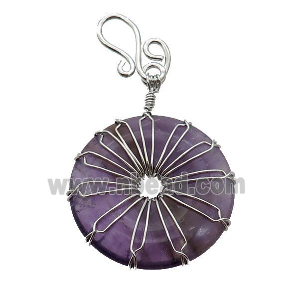 Purple Amethyst Donut Pendant Wire Wrapped