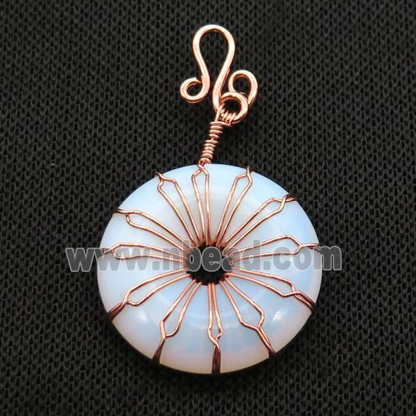 White Opalite Donut Pendant Wire Wrapped Rose Gold