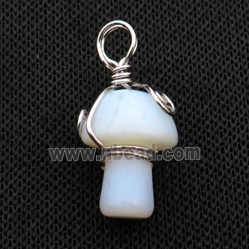 White Opalite Mushroom Pendant Wire Wrapped