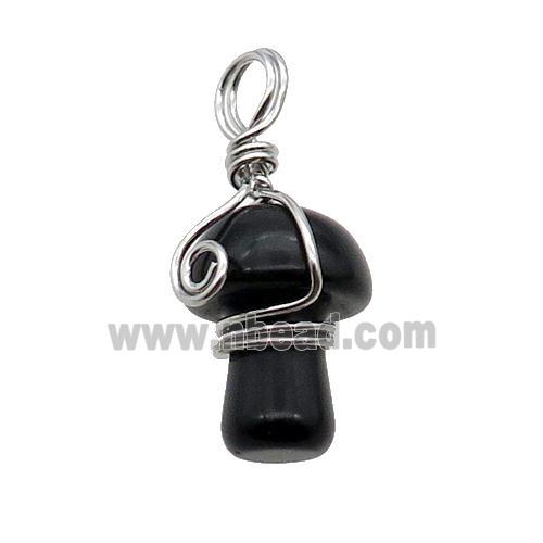 Black Onyx Agate Mushroom Pendant Wire Wrapped