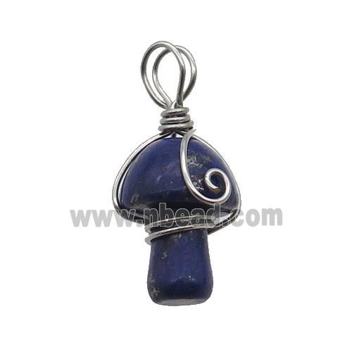 Blue Lapis Lazuli Mushroom Pendant Wire Wrapped