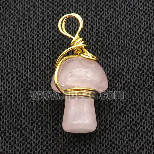 Pink Rose Quartz Mushroom Pendant Wire Wrapped