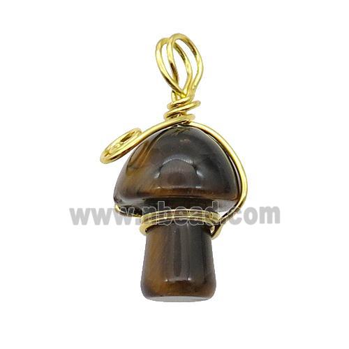 Tiger Eye Stone Mushroom Pendant Wire Wrapped