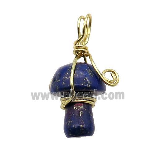 Blue Lapis Mushroom Pendant Wire Wrapped