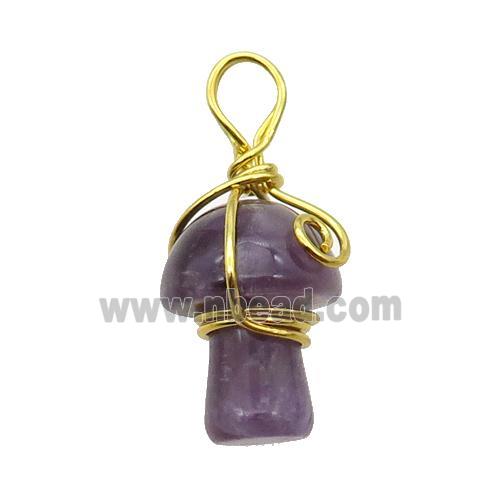 Purple Amethyst Mushroom Pendant Wire Wrapped