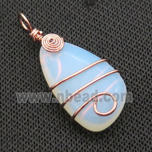 White Opalite Teardrop Pendant Wire Wrapped