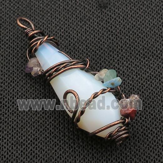 White Opalite Teardrop Pendant Wire Wrapped