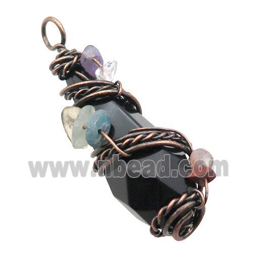 Black Onyx Agate Teardrop Pendant Wire Wrapped