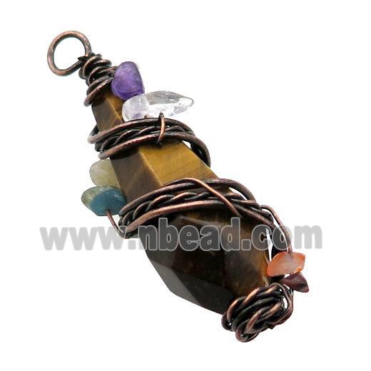 Tiger Eye Stone Teardrop Pendant Wire Wrapped