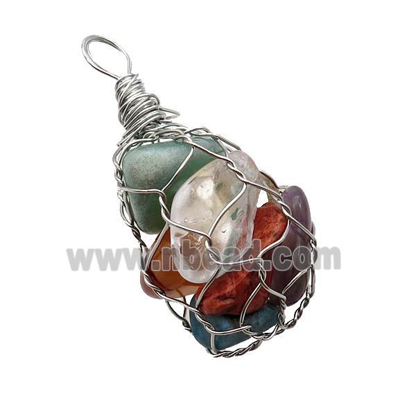 Mix Gemstone Chip Pendant Wire Wrapped