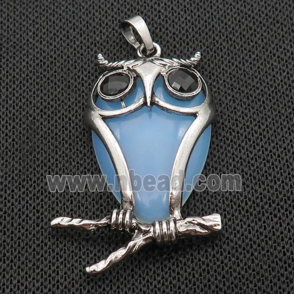 White Opalite Owl Pendant Alloy Antique Silver