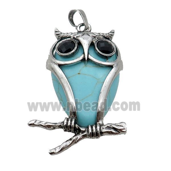 Blue Dye Turquoise Owl Pendant Alloy Antique Silver