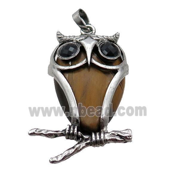 Tiger Eye Stone Owl Pendant Alloy Antique Silver